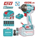 PISTOLA IMPACTO INALAMBRICA 1/2" 42V 460 NM CAJA PLASTICA INCLUYE 1 BATERIA, 1 CARGADOR Y ACCESORIOS SUPER TOTAL INDUSTRIAL (UTIWLI42461)