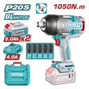 PISTOLA IMPACTO INALAMBRICA 3/4 20V 1050 NM INCLUYE 2 BATERIAS 5.0AH + CARGADOR Y  5 COPAS 24,27,30,32,33 MM,  INDUSTRIAL SUPER TOTAL (UTIWLI20105)