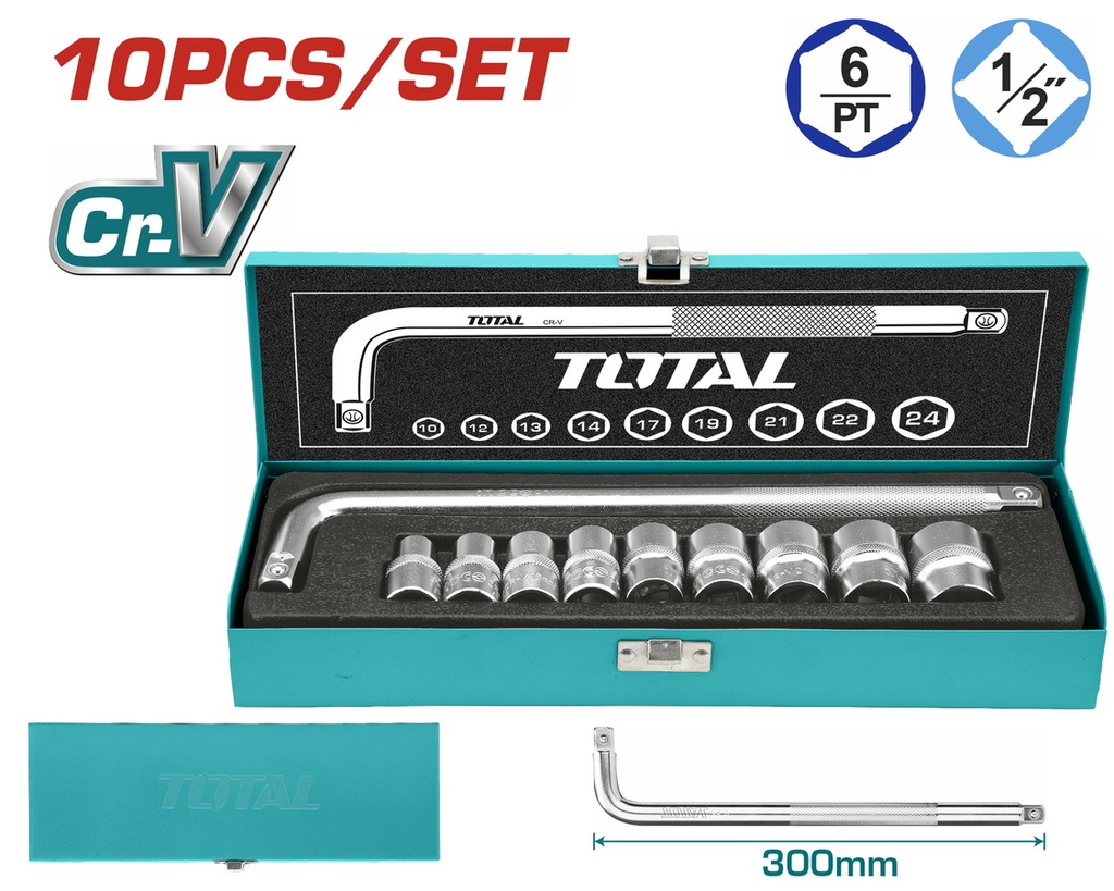 JUEGO DE COPAS X 10 PZS 1/2 (10-24MM) INDUSTRIAL TOTAL (THTL121101)
