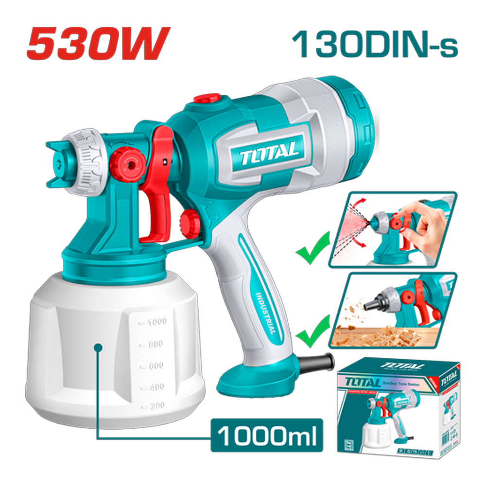 PISTOLA PINTAR ELECTRICA1000ML 530W INCLUYE AGUJA DE LIMPIEZA Y DOS BOQUILLAS,INDUSTRIAL SUPER TOTAL (UTT4506)