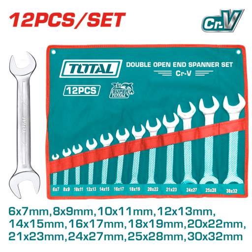 LLAVE BOCA FIJA JUEGO X 12 PZS 6-32MM CRV INDUSTRIAL SUPER TOTAL (THT1023121)