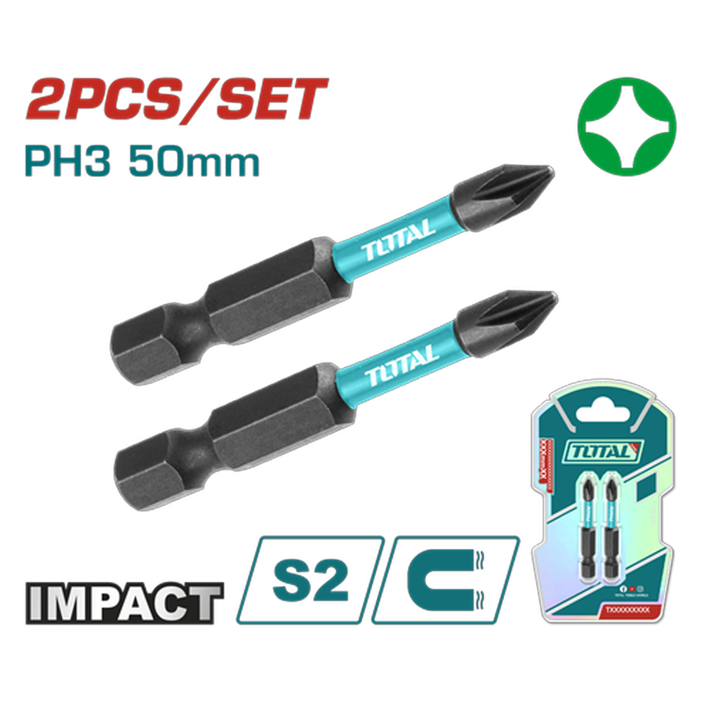 PUNTAS TALADRO DOBLE  IMANTADA 50MM (+) (+) JUEGO X 2 PZS INDUSTRIAL SUPER TOTAL (TACIM71PH350)