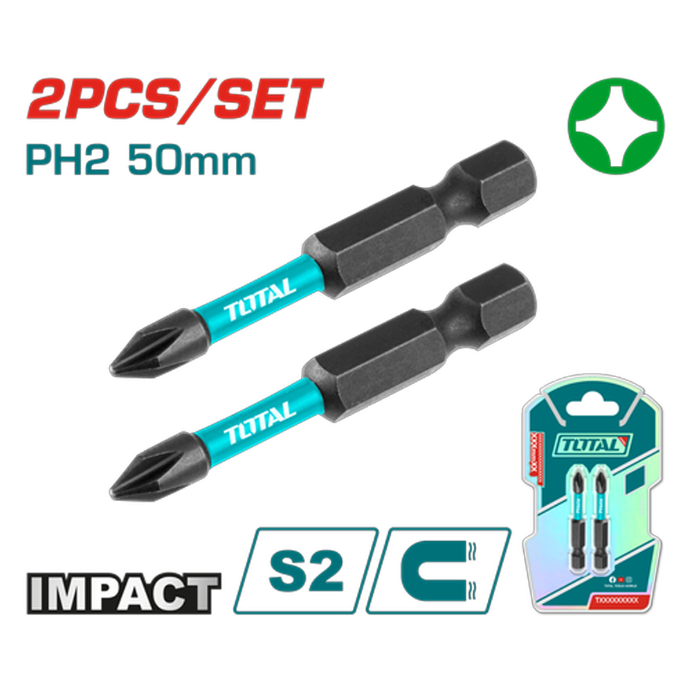 PUNTAS TALADRO IMANTADA 50MM (+) (+) JUEGO X 2 PZS INDUSTRIAL SUPER TOTAL (TACIM71PH250)