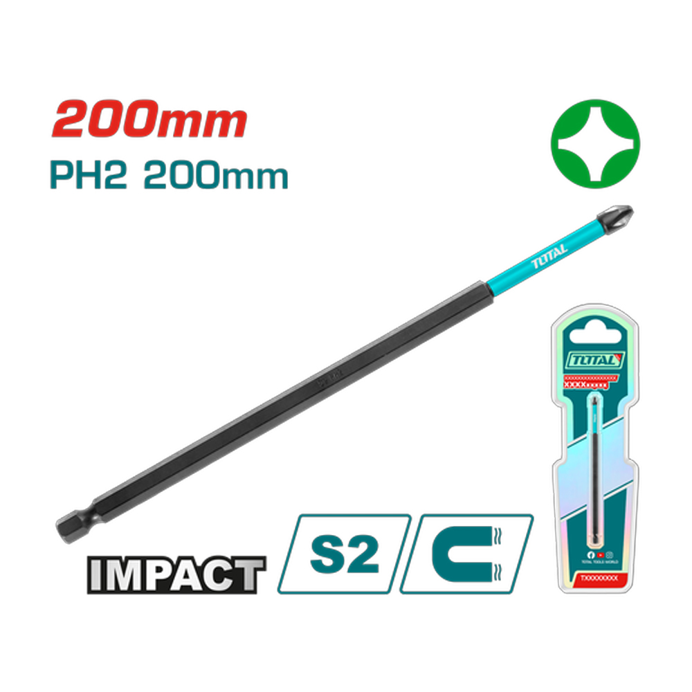 PUNTAS TALADRO IMANTADA PH2 200MM (+) INDUSTRIAL SUPER TOTAL (TACIM71PH2200)