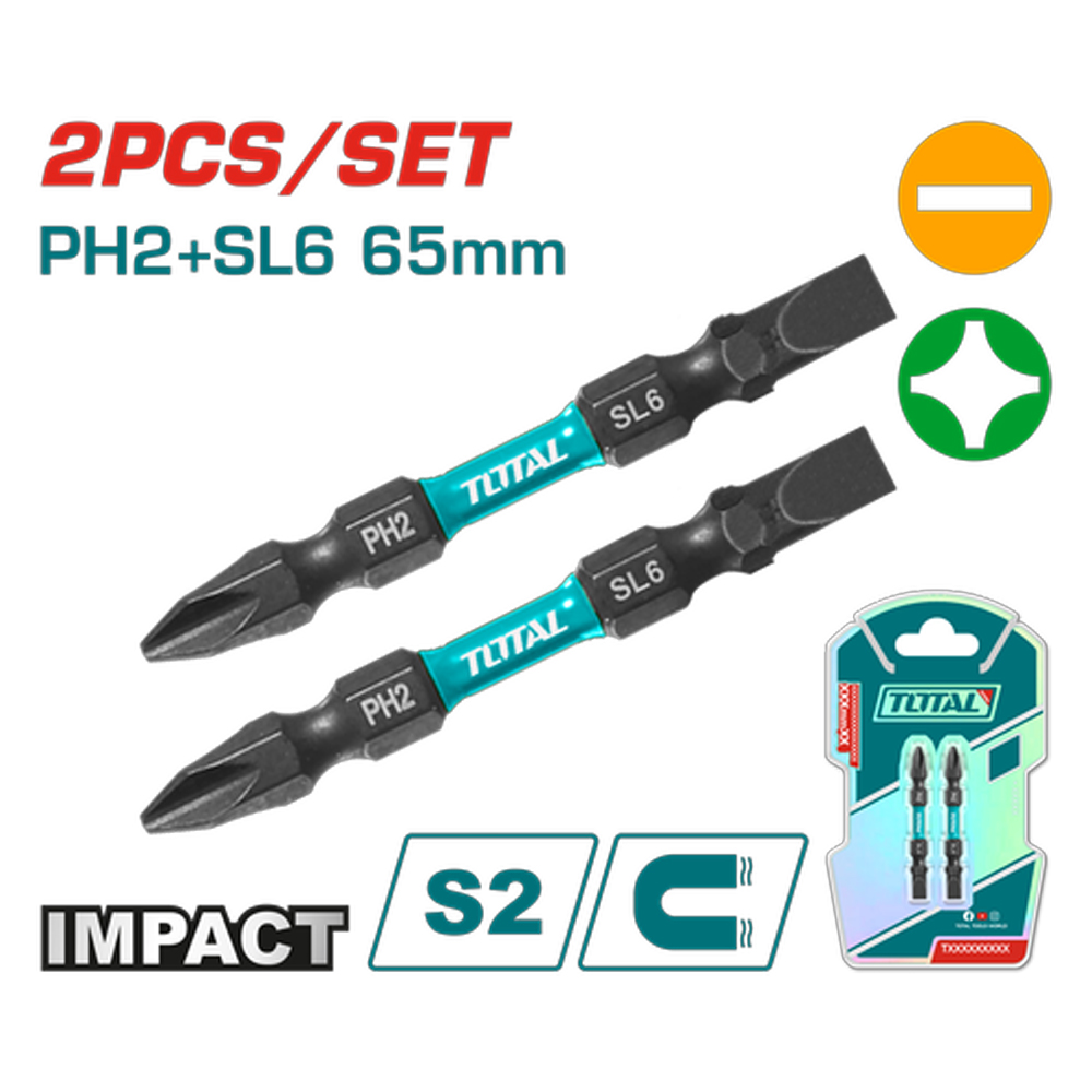 PUNTAS TALADRO INDUSTRIAL DOBLE PUNTA IMANTADA 65MM (+) (-) JUEGO X 2 PZS INDUSTRIAL SUPER TOTAL (TACIM72HL665)