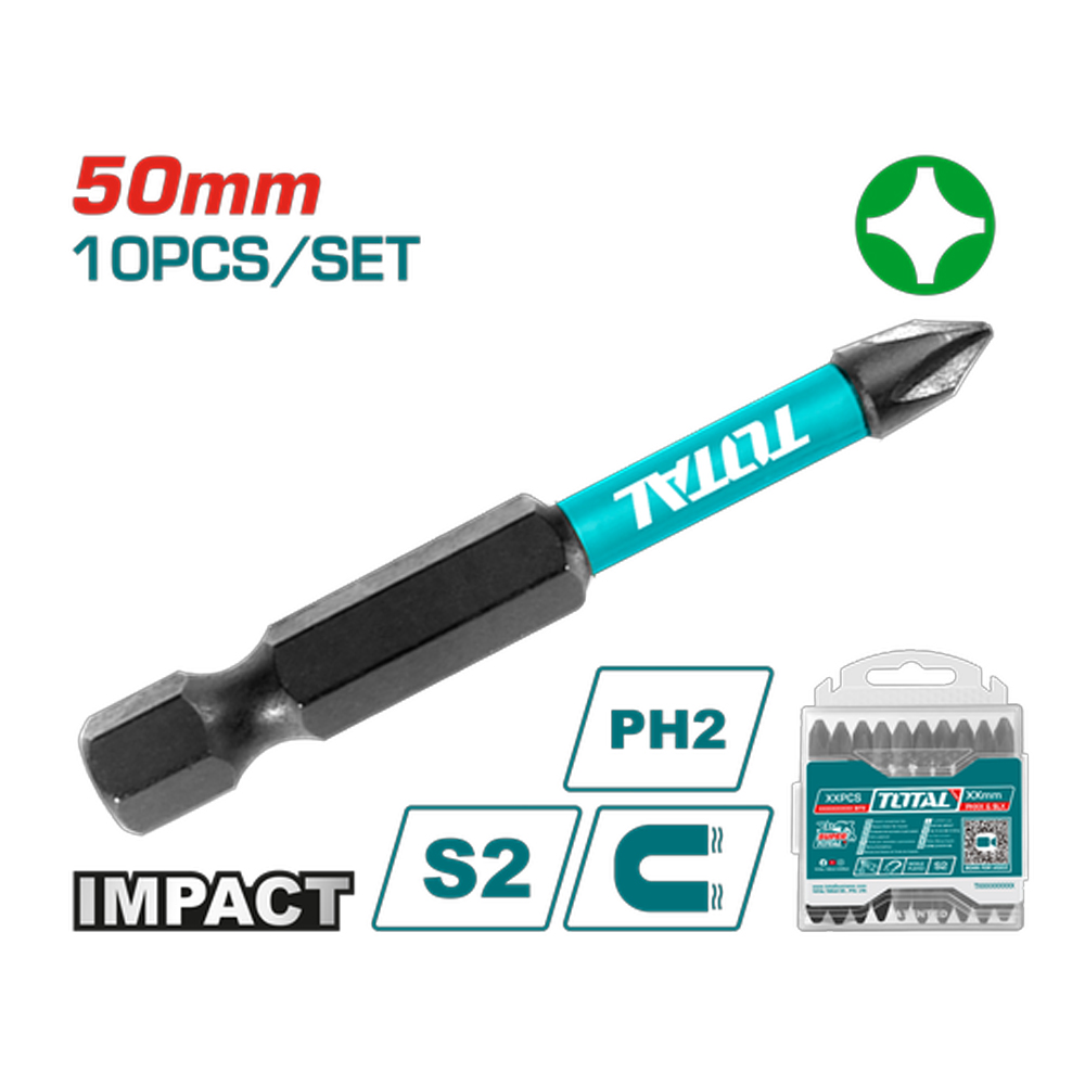 PUNTAS TALADRO INMANTADAS DE IMPACTO (+) 50MM X 10 PZS INDUSTRIAL TOTAL (TACIM16PH223)