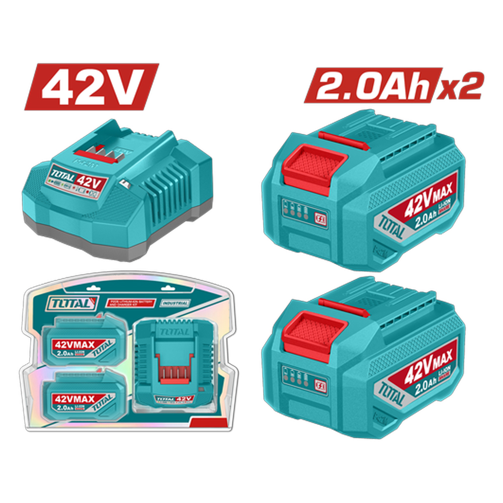 KIT DE 2 BATERIAS 2.0AH + CARGADOR DE  42V INDUSTRIAL TOTAL (UTFBCPM20221)