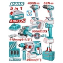 COMBO INALAMBRICO 20V TALADRO 3/8"  52NM + PISTOLA  IMPACTO 1/2" 400NM + TALADRO ROTOMARTILLO 2.5 JULES +  PULIDORA 4 1/2" + LINTERNA  INCLUYE 2 BATERIA 20V(4.0AH) INCLUYE 25 DISCOS DE CORTE Y ACCESORIOS INDUSTRIAL SUPER TOTAL (UTCKLI2058)