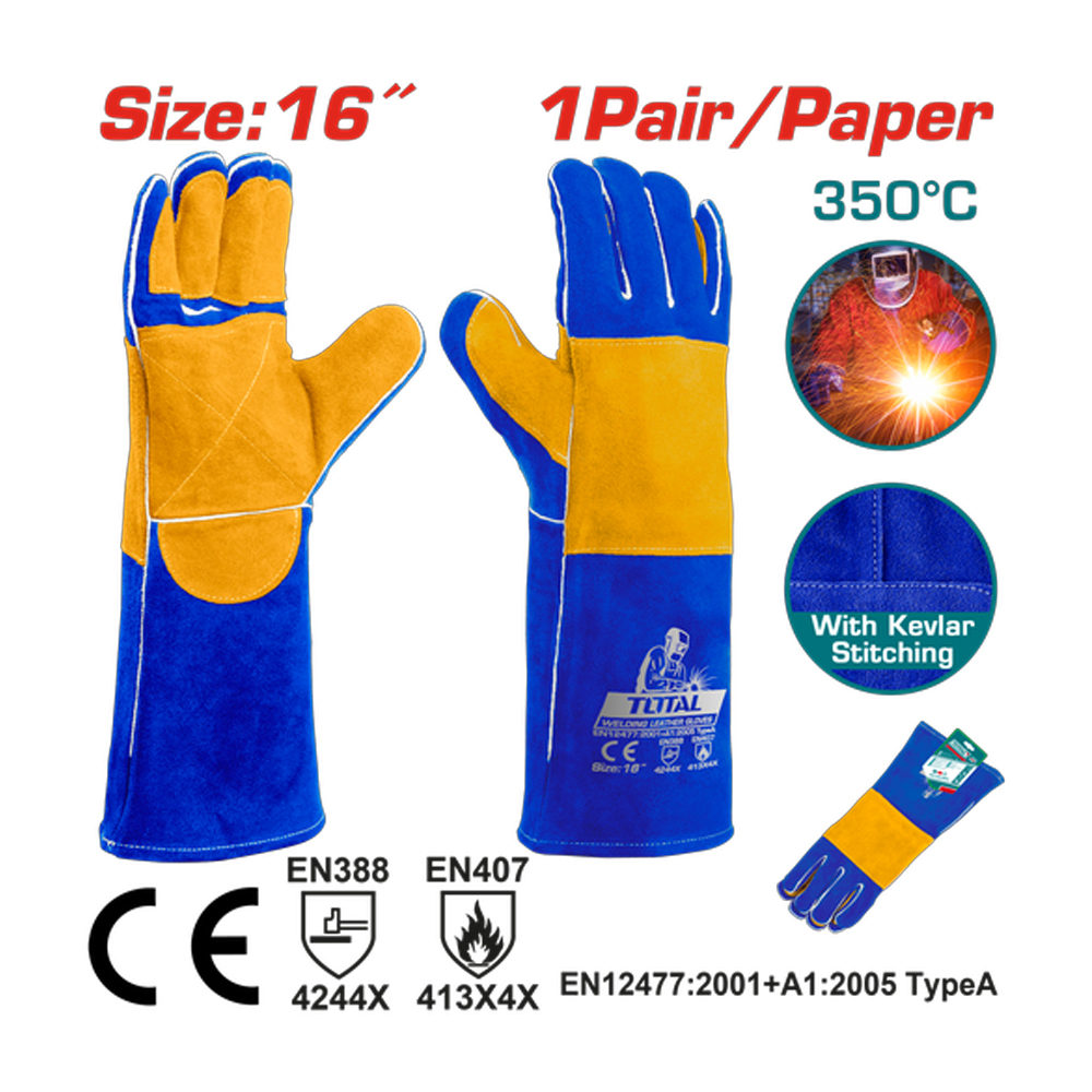GUANTE PARA SOLDAR 16"  RESISTENTE HASTA 350°C INDUSTRIAL SUPER TOTAL ( TSP15216)