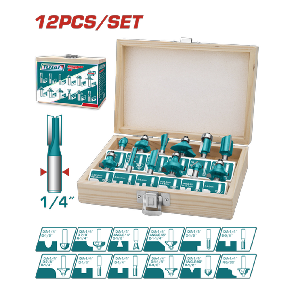 JUEGO DE 12 FRESAS PARA RUTEADORA 1/4 SUPER TOTAL (TACSR0104121)