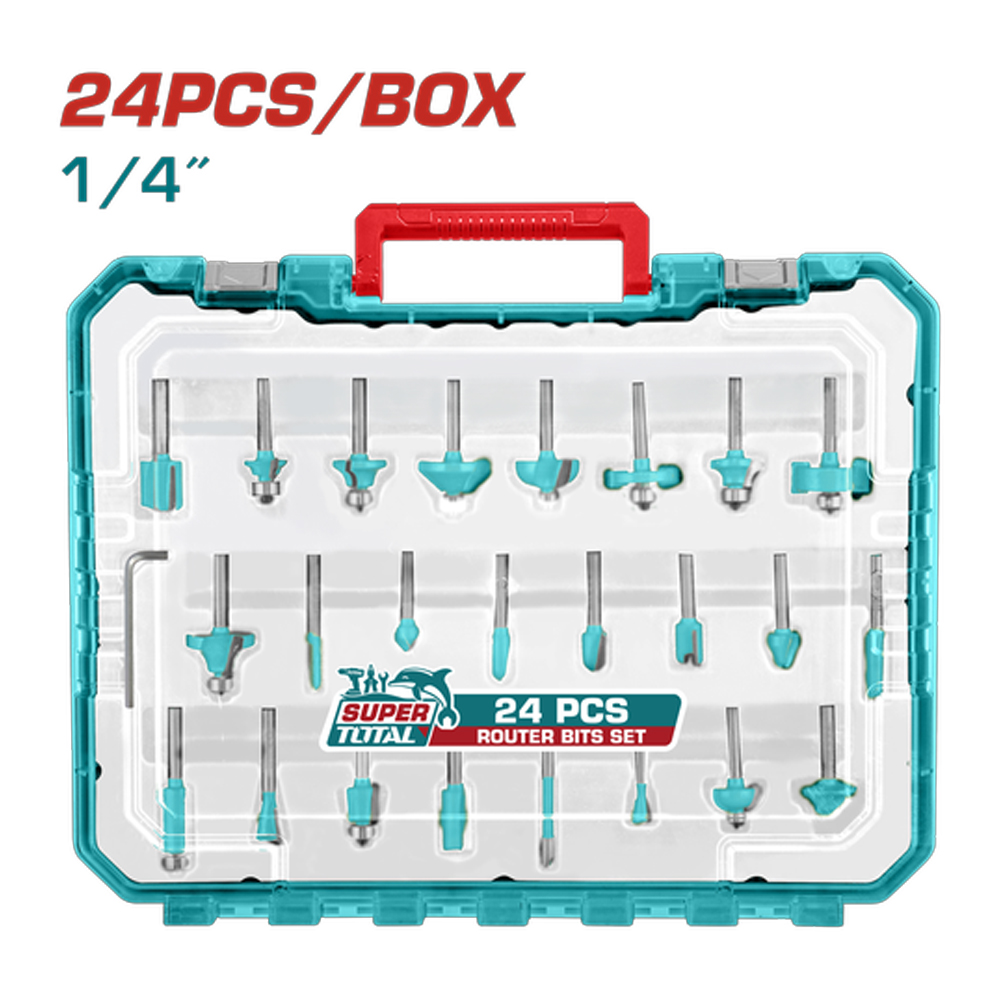JUEGO DE 24 FRESAS PARA RUTEADORA 1/4"INDUSTRIAL TOTAL (TACSR1240104)