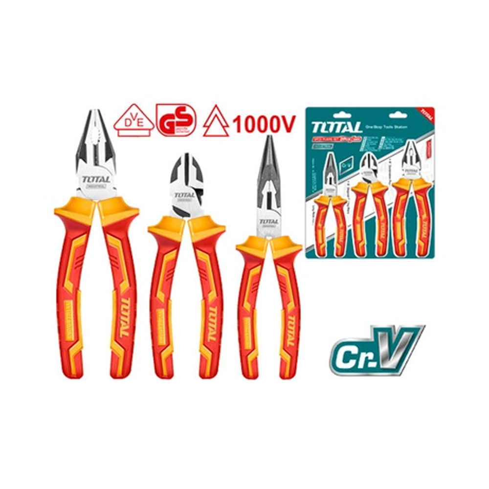 JUEGO DE ALICATES AISLADOS X 3 PZS INDUSTRIAL (PINZA 6 CORTAFRIO 6 ALICATE 8) TOTAL (THT2K0302)