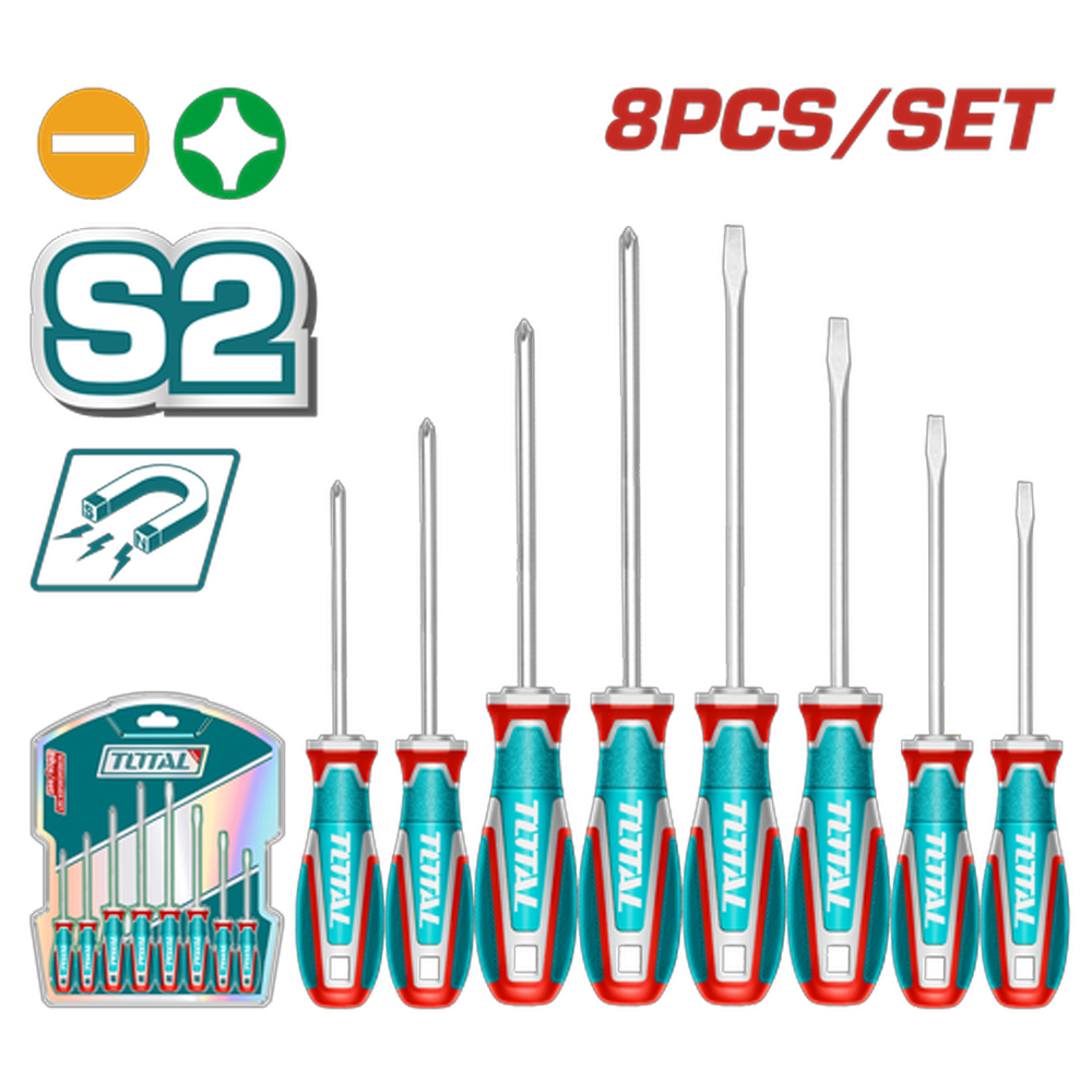 JUEGO DESTORNILLADORES X 8 PCS CROMO VANADIUM PUNTA IMANTADA INDUSTRIAL SUPER TOTAL (TKSDS0846)