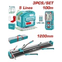 KIT CORTABALDOSA 1200 MM + NIVEL LASER 0-35M  LUZ VERDE  3D 5 LINEAS + MEDIDOR DE DISTANCIAS LASER 100MTS INDUSTRIAL SUPER TOTAL (TOS250911)