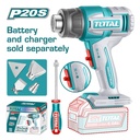 PISTOLA CALOR INALAMBRICA  20V CON TEMPERATURA AJUSTABLE  INCLUYE 4 BOQUILLAS 1 RASCADOR BATERIA Y CARGADOR NO INCLUIDO  INDUSTRIAL SUPER TOTAL (TBLI2006)