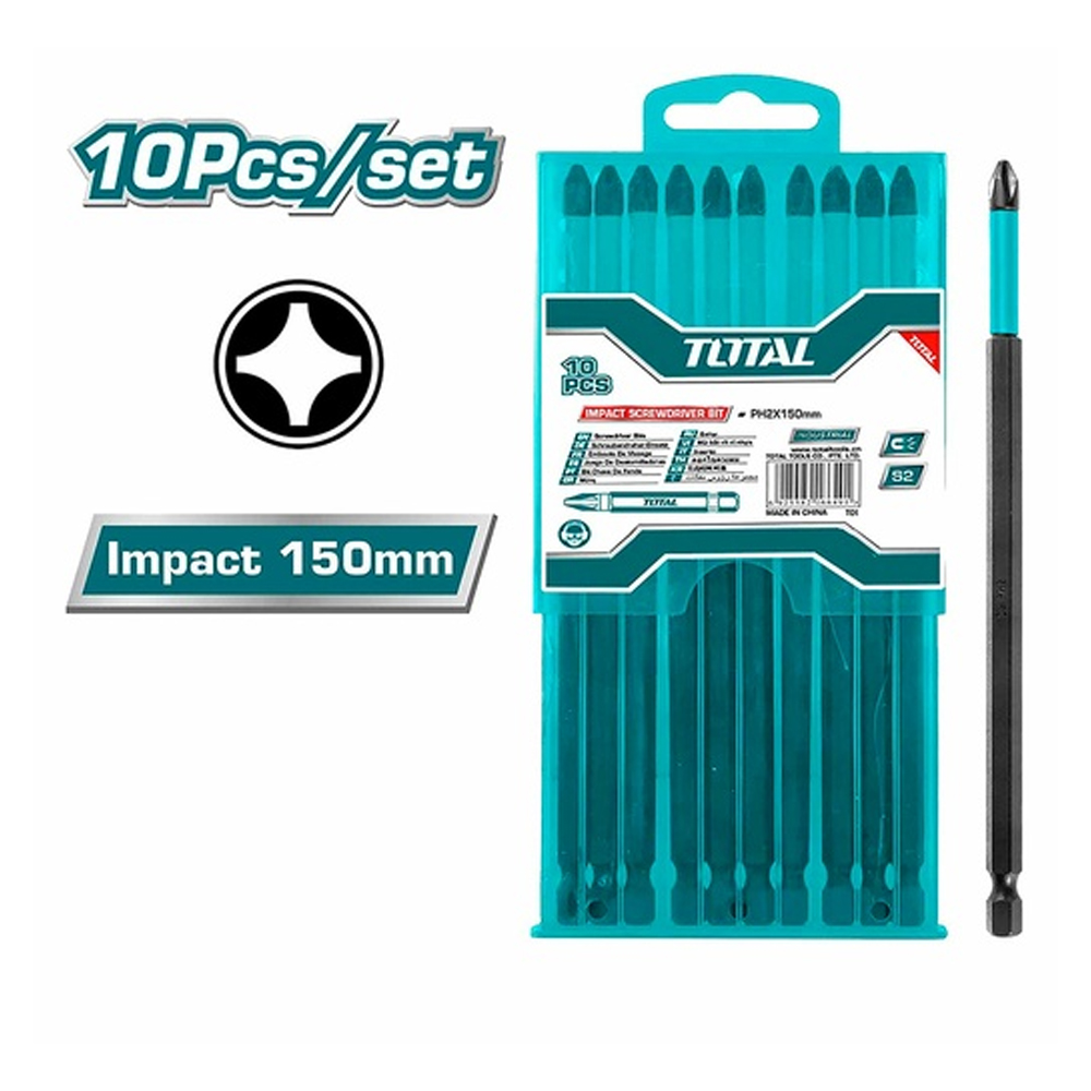 PUNTAS TALADRO INMANTADAS PARA DESTORNILLADOR DE IMPACTO (+) X 10 PZS 150MM INDUSTRIAL TOTAL (TACIM16PH263)