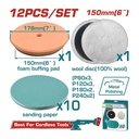 SET DE ALMOHADILLA PARA POLICHADORA 6" (LIJA-ALGODÓN-ESPUMA) X 12 PZS INDUSTRIAL TOTAL (TAC15012)