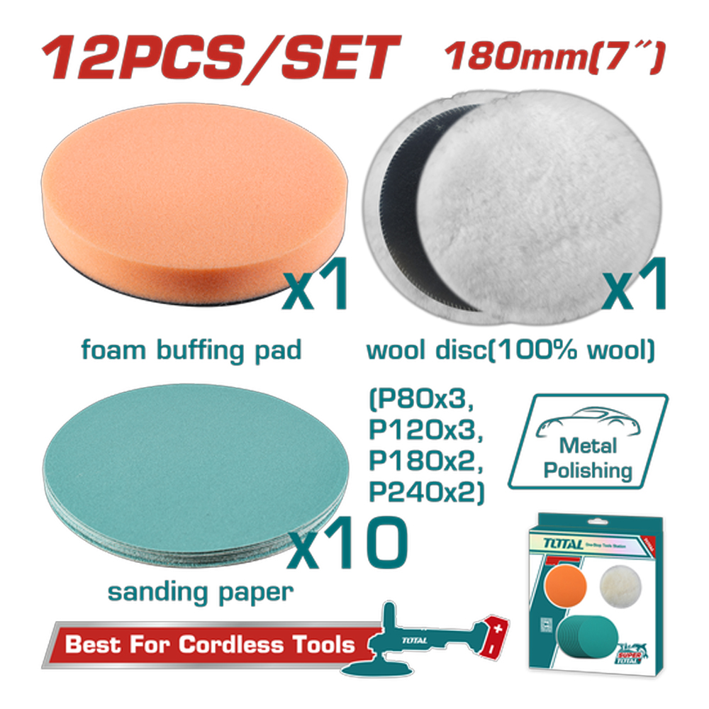 SET DE ALMOHADILLA PARA POLICHADORA 7" (LANA-ALGODÓN-ESPUMA) X 12 PZS INDUSTRIAL TOTAL (TAC18012)