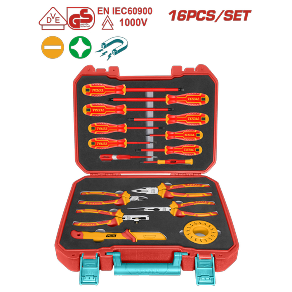 SET DE HERRAMIENTAS AISLADAS 1000V X 16 PZS INDUSTRIAL SUPER TOTAL (THKITH1601)