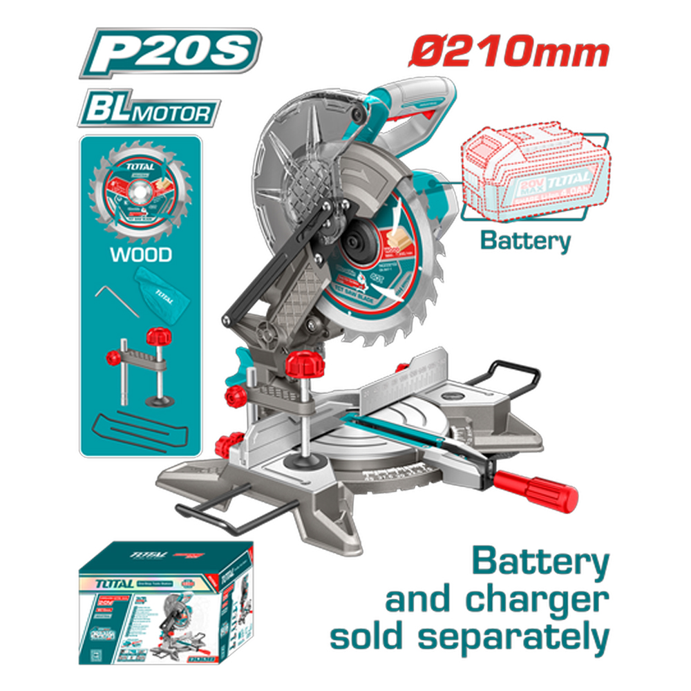 SIERRA ACOLILLADORA (INGLETEADORA) INALAMBRICA 8" INDUSTRIAL BATERIA Y CARGADOR NO INCLUIDO TOTAL (TMSLI2021)
