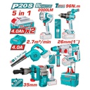 COMBO INALAMBRICO 20V TALADRO ROTOMARTILLO 1" 20V SDS PLUS 2,5 JULES +  DEMOLEDOR SDS HEX  16JULES + SOPLADORA +  TALADRO DE IMPACTO 1/2" 96NM + LAMPARA DE TRABAJO 2000 LUMENES + 2 BATERIAS 4.0AH + CARGADOR INCLUYE ACCESORIOS (UTOSLI251083)