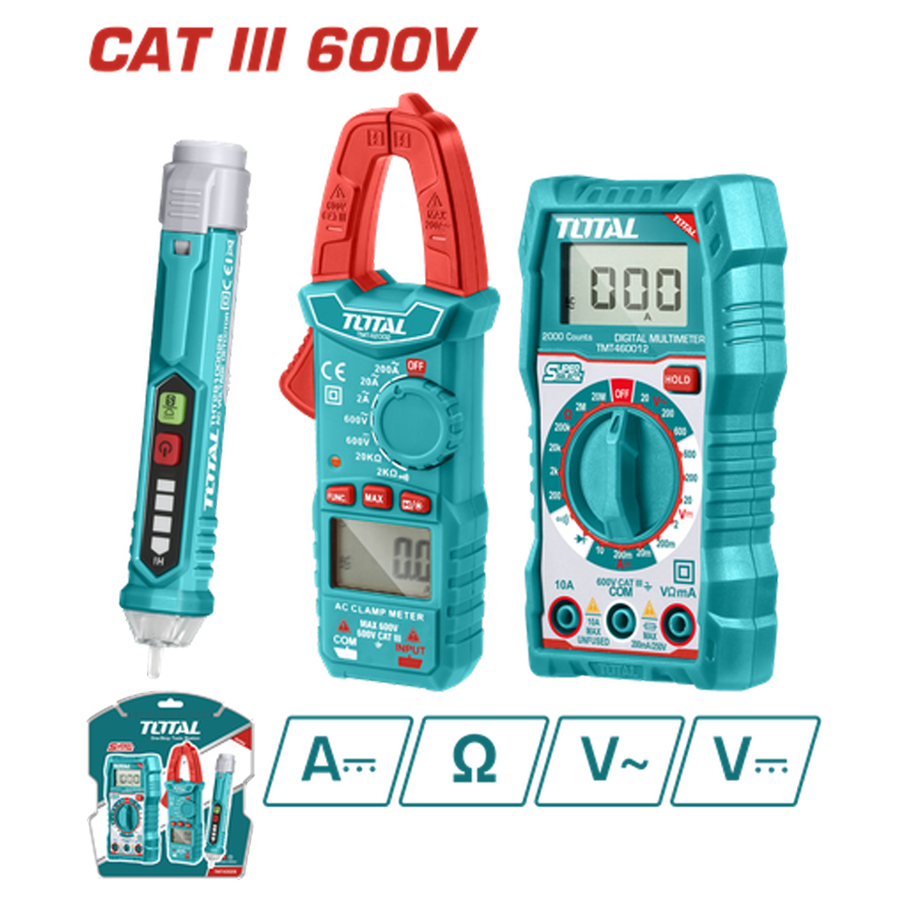 KIT MEDIDOR DE CORRIENTE DIGITAL INCLUYE PROBADOR - TESTER - PINZA SUPER SELECT TOTAL (TMT43028)