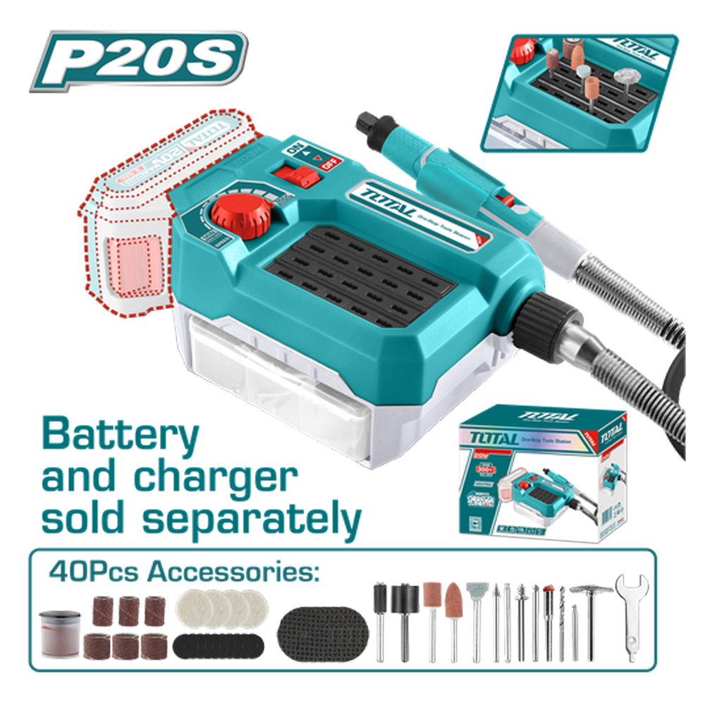 MOTO TOOL INALAMBRICO 20V 1/8'' INCLUYE 40 ACCESORIOS  BATERIA Y CARGADOR SE VENDEN POR SEPARADO SUPER TOTAL (TMGLI2001)