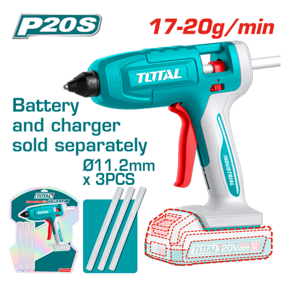 PISTOLA SILICONA 20V INCLUYE 3 BARRAS BATERIA Y CARGADOR SE VENDEN POR SEPARADO  SUPER TOTAL (TGGLI2003)