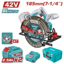 SIERRA CIRCULAR INALAMBRICA 42V 7-1/4" INCLUYE 2 BATERIA 2.5AH, CARGADOR + DISCO DE CORTE 24T  CAJA PLASTICA INDUSTRIAL SUPER TOTAL (UTSLI4218512)