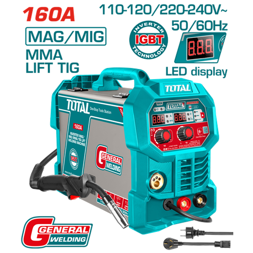 SOLDADOR INVERSOR DIGITAL 160A (MAG-MIG-MMA-LIFT TIG) 110-220V  TOTAL (UTMGT16058)