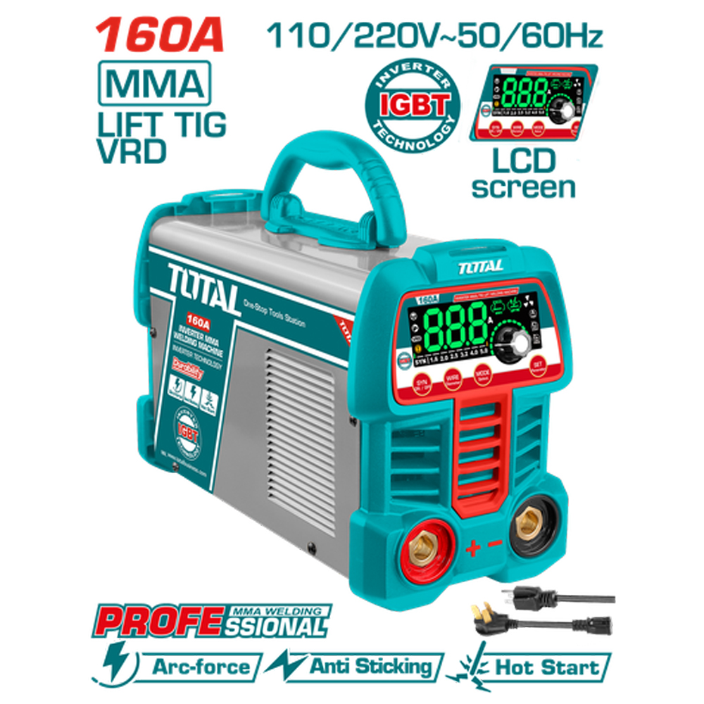SOLDADOR INVERSOR DIGITAL 160A (MMA-LIFT TIG-VRD) 110-220V INDUSTRIAL SUPER TOTAL (UTW216069)
