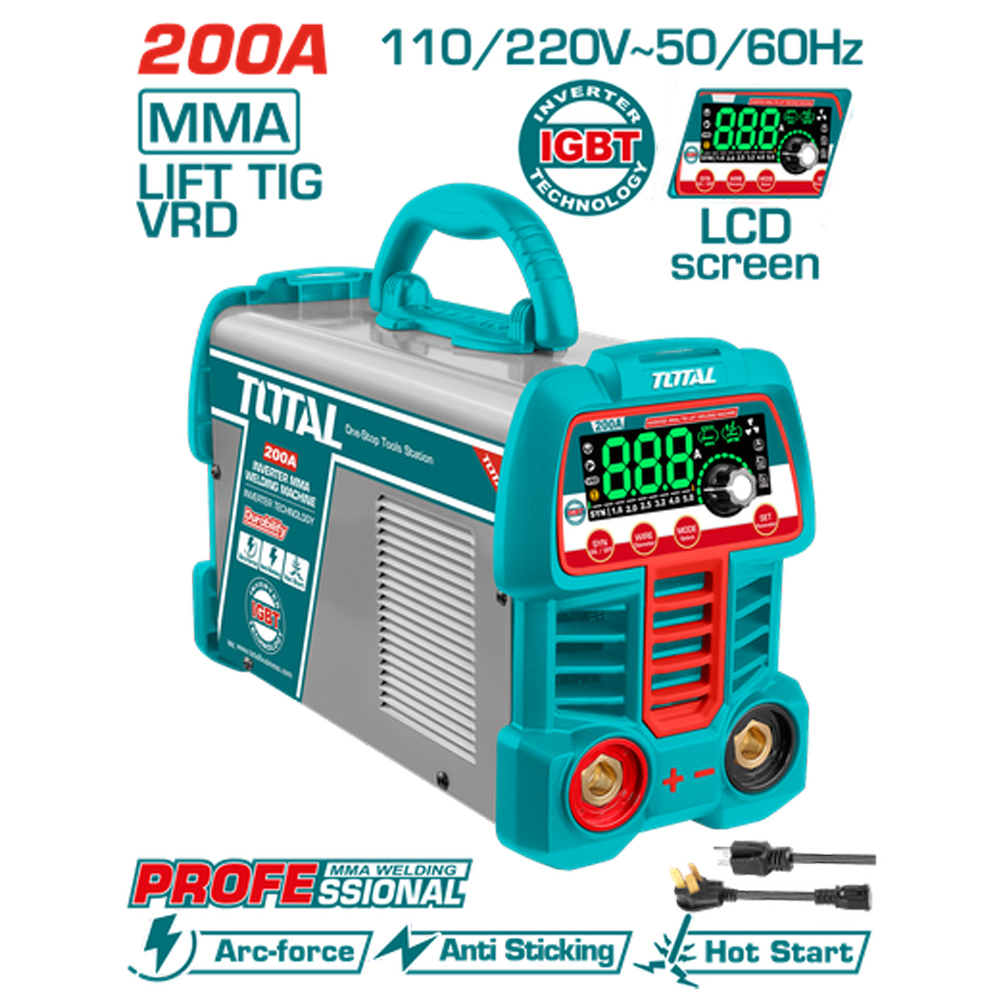 SOLDADOR INVERSOR DIGITAL 200A (MMA-LIFT TIG-VRD) 110-220V INDUSTRIAL SUPER TOTAL (UTW2200691)