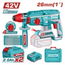 TALADRO ROTOMARTILLO SDS PLUS 42V  2.5 JULES INCLYE  2 BATERIAS 2.0 AH, 1 CARGADOR  Y ACCESORIOS INDUSTRIAL SUPER TOTAL (UTRHLI422682)