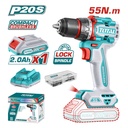 TALADRO ATORNILLADOR INALAMBRICO 1/2 20V 55NM INCLUYE 1 BATERIA DE 2.0AH, CARGADOR,47 ACCESORIOS TOTAL (UTDLI205582)