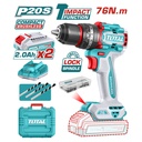 TALADRO INALAMBRICO  PERCUTOR 1/2 20V 76 N.M INCLUYE 2 BATERIA DE 2.0AH, CARGADOR,47 ACCESORIOS,3 BROCAS CONCRETO INDUSTRIAL SUPER TOTAL (UTIDLI20768)