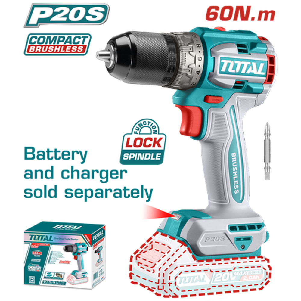 TALADRO INALAMBRICO 1/2 20V 60NM CARGADOR Y BATERIA NO INCLUIDO SUPER TOTAL (TDLI206021)