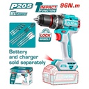 TALADRO INALAMBRICO 1/2 20V 96NM INCLUYE 11 PUNTA ACCESPRIOS BATERIA Y CARGADOR SE VENDE POR SEPARADO INDUSTRIAL SUPER TOTAL (TIDLI209681)