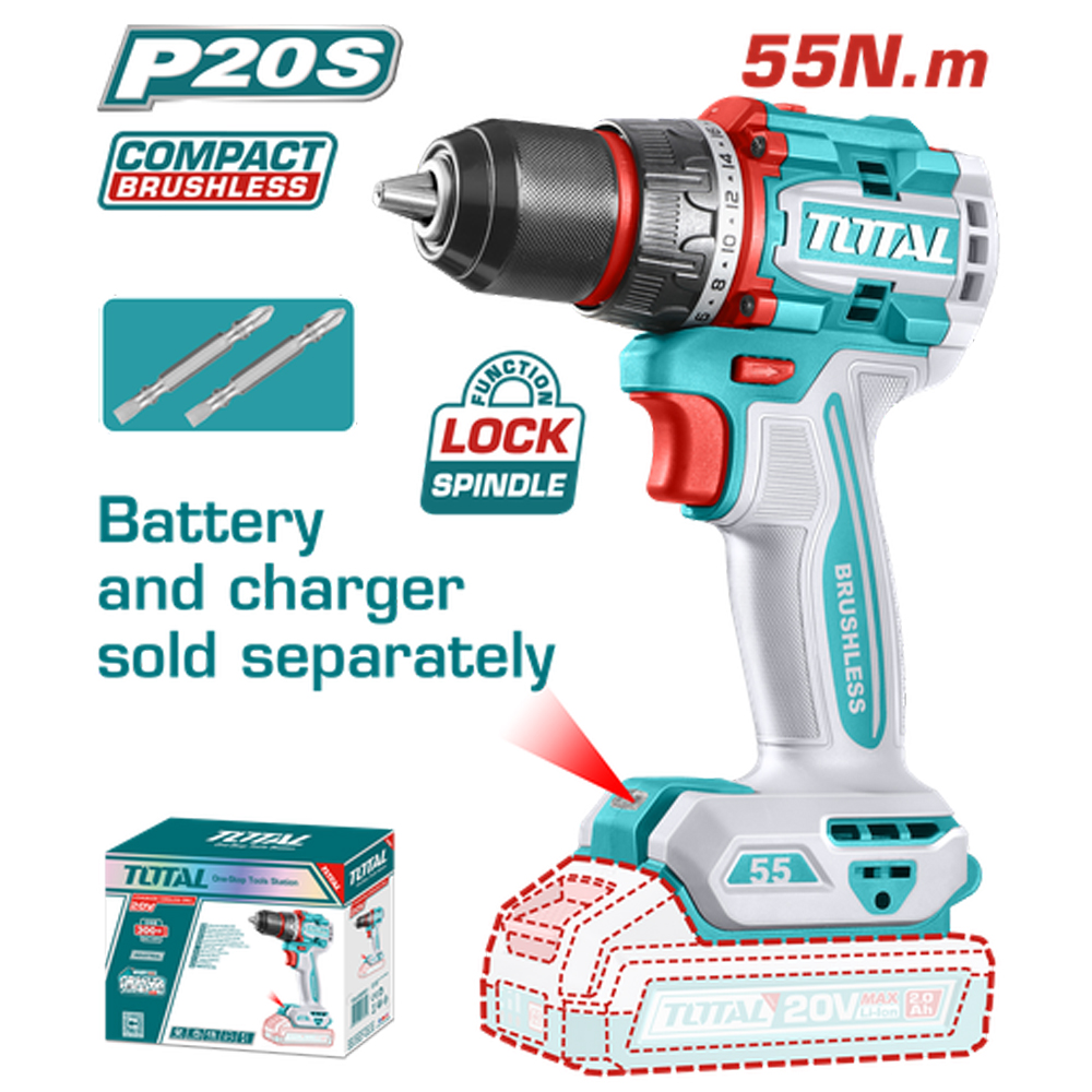 TALADRO INALAMBRICO 1/2" 20V 55 NM CARGADOR Y BATERIA NO INCLUIDO SUPER TOTAL (TDLI205581)