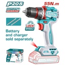 TALADRO INALAMBRICO 1/2" 20V 55 NM CARGADOR Y BATERIA NO INCLUIDO SUPER TOTAL (TDLI205581)