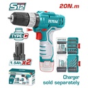 TALADRO INALAMBRICO 3/8 12V 20NM INCLUYE 2 BATERIA DE 2.0 AH + PUNTA TALADRO Y BROCA INDUSTRIAL SUPER TOTAL (UTOSLI241197)