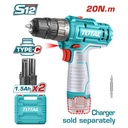 TALADRO INALAMBRICO 3/8 12V INCLUYE 2 BATERIAS ION DE LITIO  CARGADOR NO INCLUIDO TOTAL (TDLI12202)