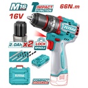 TALADRO INALAMBRICO PERCUTOR 1/2 16V 66NM INCLUYE 2 BATERIAS 2,0AH, CARGADOR Y ACCESORIOS  INDUSTRIAL SUPER TOTAL (UTIDLI166062)