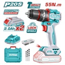 TALADRO INALAMBRICO PERCUTOR 1/2 20V 55NM INCLUYE 2 BATERIA DE 2.0AH, CARGADOR,47 ACCESORIOS,3 BROCAS CONCRETO INDUSTRIAL SUPER TOTAL (UTIDLI20558)