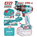 TALADRO INALAMBRICO PERCUTOR 1/2" 69NM 42V CAJA PLASTICA INCLUYE 1  BATERIA 42V, 1 CARGADOR Y ACCESORIOS INDUSTRIAL SUPER TOTAL (UTIDLI426981)