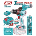 TALADRO INALAMBRICO PERCUTOR 1/2" 99NM 42V CAJA PLASTICA INCLUYE 2  BATERIA  2.0AH, 1 CARGADOR Y ACCESORIOS INDUSTRIAL SUPER TOTAL (UTIDLI429982)