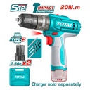 TALADRO INALAMBRICO PERCUTOR 1/32-3/8" 12V 20NM INCLUYE 2 BATERIAS 1.5 AH SUPER TOTAL  (TIDLI12206)