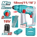 TALADRO INALAMBRICO ROTOMARTILLO SDS PLUS 11/16" 16V + 3 BROCAS INCLUYE 2 BATERIAS (2.0AH)  Y 1 CARGADOR INDUSTRIAL SUPER TOTAL (UTRHLI16168)
