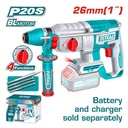 TALADRO ROTOMARTILLO 1" 20V SDS PLUS 2,5 JULES  INCLUYE 3 BROCAS Y 1 CINCEL CARGADOR Y BATERIA NO INCLUIDO INDUSTRIAL TOTAL (TRHLI20268)