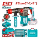 TALADRO ROTOMARTILLO 1-1/8" SDS PLUS 42V 4.5 JULES INCLYE  2 BATERIAS 2.5 AH, 1 CARGADOR  Y ACCESORIOS INDUSTRIAL SUPER TOTAL (UTRHLI422882)
