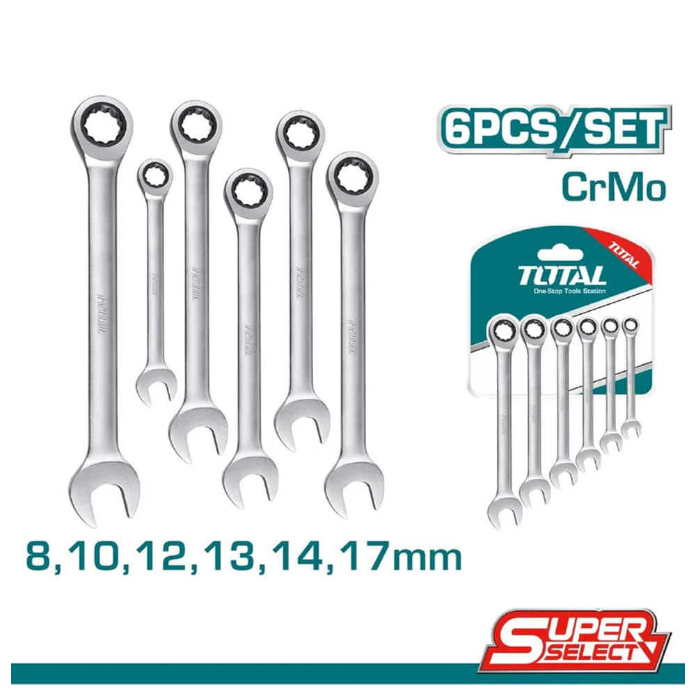 LLAVE MIXTA 8 - 17 MM JUEGO X 6 PZS SUPER SELECT TOTAL (THT102266)